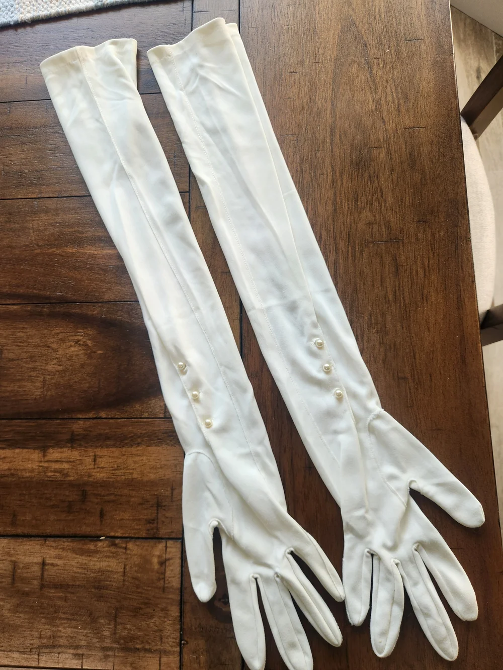 Vintage Van Raalte Ivory Opera Gloves Size 7.5 Pearl Button Bridal Formal USA